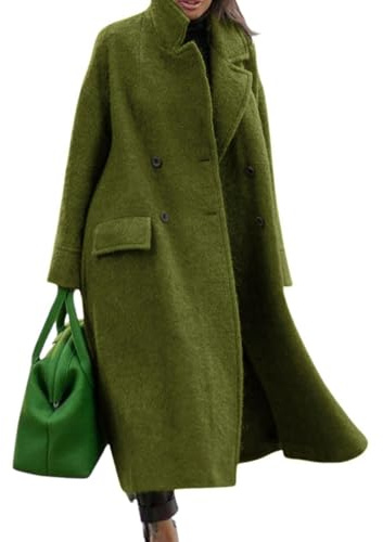 CHARTOU Women Oversized Long Winter Coats Warm Wool Blend Pea Trench Coat Overcoat, Green, XX-Large