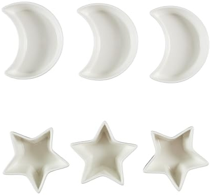 HOME DECO FACTORY - KA0607, Juego de Vajilla 6 Piezas Estrella y Luna, Conjunto de Mesa con Ensaladera y Cuenco, Cerámica Duradera, Diseñado para Cenas, 6Pcs, Multicolor