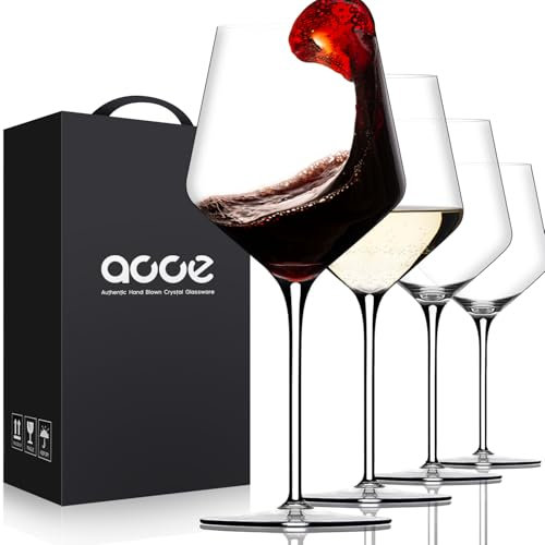 LUNA & MANTHA Rotweingläser, mundgeblasen, Burgunderglas, dünner Rand, 530 ml, perfekt für Weinprobe, Geschenkbox für Weihnachten, Valentinstag, Jahrestag, Geburtstag, 4 Stück