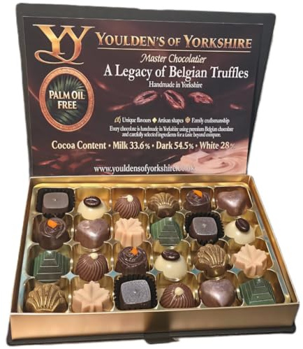 A Legacy of Belgian Truffles – Luxury Belgian Chocolate Truffles Gift Book Box – Handmade Chocolates by Youlden’s of Yorkshire – Gluten Free & Vegetarian (Book of 24)