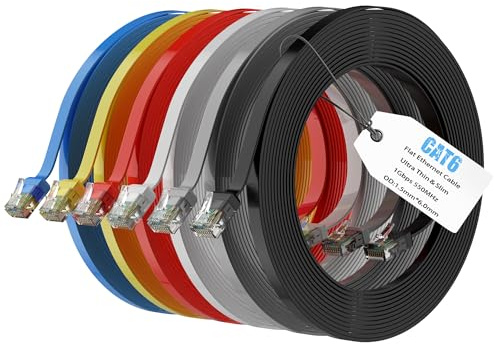 Mygatti Cable Ethernet plano CAT6 de 5 metros/6 unidades, multicolor, cable de red de Internet de alta velocidad con conector RJ45 compacto, fino, flexible, corto, POE, UTP