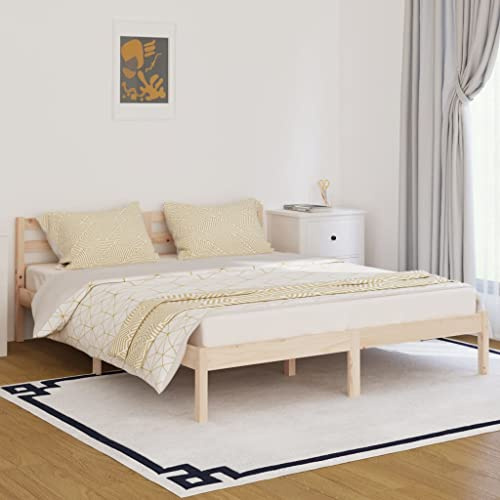Myheimly Massivholzbett, Bett Doppelbett für Schlafzimmer, Bettrahmen mit Lattenrost Kopfteil, Schlafzimmermöbel Holzbett,Kiefer Natur,160 x 200 cm
