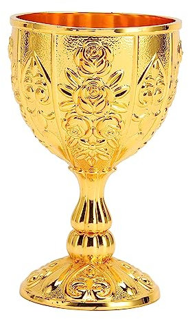 Copa de cáliz en relieve, diseño de flores vintage, copa de vino de metal para decoración del hogar, fiesta, boda, decoración medieval (dorado)