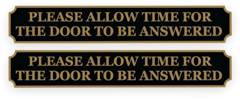2 Pack - Sticker Gold - 18cm Please Allow Time For The Door To Be Answered Self Adhesive Stickers - Sign, Letter Box, Front Door, Disabled, Elderly Notice Gold SG066