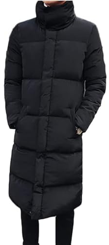 MANGGUO Mens Stand Collar Long Down Jacket Plus Size Winter Warm Padded Puffer Coat Parka Black