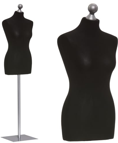 DummyDoll Schneiderpuppe weiblich Größe 44/46, Überzug schwarz, Fuß Metallplatte + Knauf Silbergrau