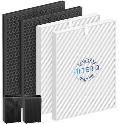 2 Sets 5510 5520 Filter Q For WINIX 5510 5520 Air Purifier Filter Replacement 1712-0123-00 For Large Room 1882 Ft²/Hr 2 Middle & 2 Activated Carbon Filters Captures Pet Dander Smoke Dust Pollen