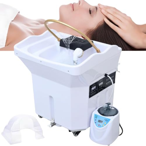 QMBLSNSQ Head Spa Ausstattung mit 60L Wassertank, inklusive Begasungsmaschine und Dampfhaube, Mobiles Waschbecken Verfügt mit 4 Geräuschloses Rad, Geeignet für Head Spas und Friseursalons[Weiß]