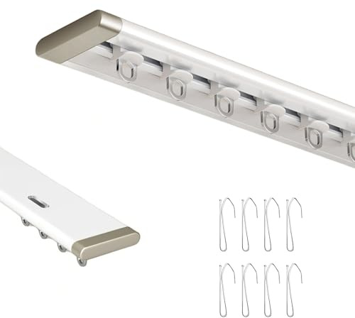 Ultraflach Gardinenschiene 1 Laufig, Vorhangschiene Aluminium, 1-8 m Decken- Oder Wandmontierte Gardinenstange, mit Geräuscharme Rollen, for Wohnzimmer(Weiß,2.6m)
