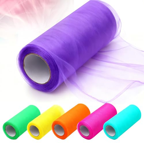 6 Farben Tüll Meterware, 15 cm x 23 m Bunt Organza Stoff Tüllstoff Tüll Stoff für Hochzeitsdeko Partydekoration Geschenkverpackungen DIY Bastelprojekte