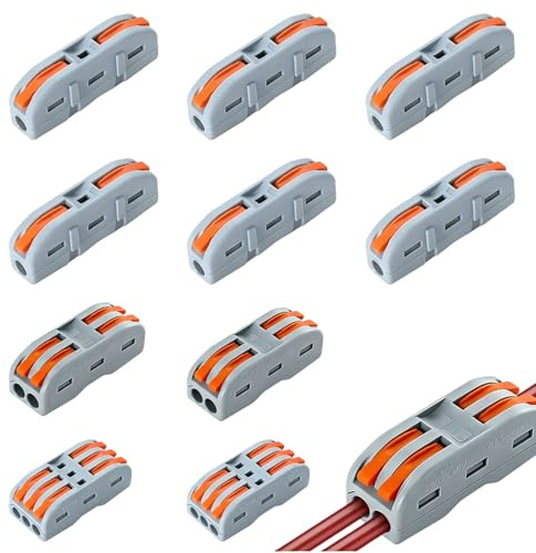 WUMZIRA 10 Pezzi Morsetti Elettrici Rapidi, Connettori Elettrici a Leva per Cavi Elettrici, Kit Morsettiera Universale (1 in 1 out, 2 in 2 out, 3 in 3 out) per Giunzione Cavi, Materiale Ignifugo