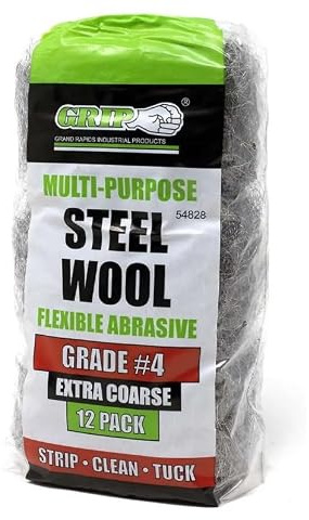 Steel Wool Grade #4 Extra Coarse Abrasive Pads – 12 Pack for Rust Removal, Paint Stripping & Heavy Duty Surface Preparation