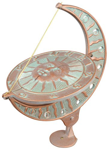 Whitehall Products, Sun and Moon Aluminum Sundial 01273, 8.75 inches wide by 15.5 inches high, copper verdigris