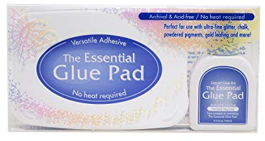 Tsukineko The Essential Glue Pad - Essential Kleber Pad mit Liquid Kleber - Inker Set - für Blattgold zum Basteln, Bastelpulver und Glizter - 15 ml Inker - Kartengestaltung