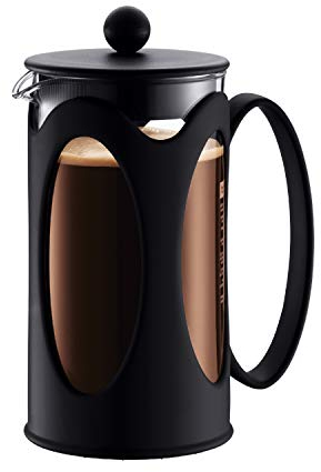 Bodum Kenya French Press - 1L / 8 Cups Coffee Maker - Heat-Resistant Borosilicate Glass & Stainless Steel - Dishwasher Safe Cafetiere - Made in Portugal
