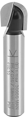 ENT 12284 Hohlkehlfräser HW, Schaft (S) 8 mm, Radius (R) 5 mm, Durchmesser (D) 10 mm, NL 9,5 mm, SL 32 mm, Holzbearbeitung, Oberfräse