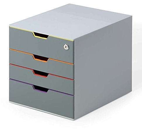 Durable Schubladenbox abschließbar (Varicolor 4 Safe) 4 Fächer, mit Etiketten zur Beschriftung, mehrfarbig, 760627