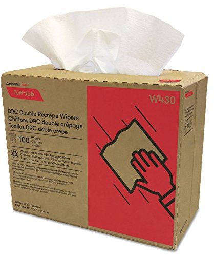Double Recrepe Wipers, 9 3/4 x 16 1/2, White, 100/Box, 8 Box/Carton