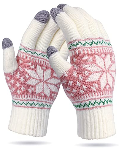 VENI MASEE Winter Touchscreen Gloves, Snow Flower Print, Keep Warm,for Men and Women