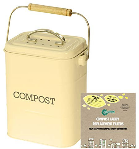 All-Green Kitchencraft Nostalgia - Antique Cream - Kitchen Compost Caddy/Food Bin & 1 pack of 2 Filters