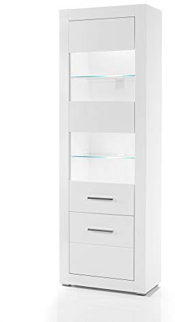 Lomadox Hohe Standvitrine modern in weiß Hochglanz inkl. LED-Beleuchtung B/H/T: 65/198/35cm