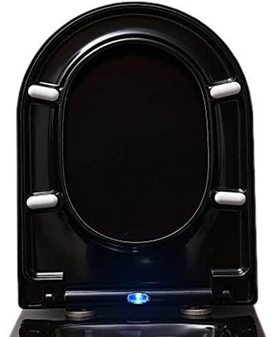 LED-WC-Sitz mit Absenkautomatik U1002 Schwarz, abnehmbarer Toilettensitz aus Duroplast, Ersatz-WC-Brille Sofft-Close-Funktion D-Form, Edelstahlbefestigung