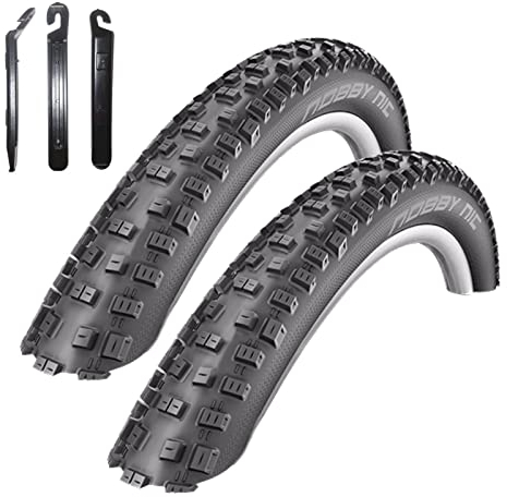 Angebot-Set / 2 x Schwalbe Nobby NIC ADDIX E-25 MTB E-Bike Fahrradreifen in Schwarz 57-584 (27.5 x 2.25) inkl. 3 Reifenheber