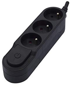 Chacon Bloc Multiprise EU Design 3X16A avec Interrupteur - 1,5 m - Noir