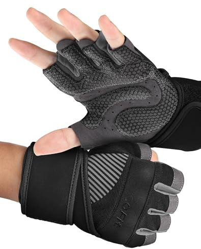 COFIT Guantes de Gimnasio para Mujer y Hombre, Transpirable Guantes de Fitness con Protección Completa de Muñeca y Palma para Levantamiento de Pesas - Negro S