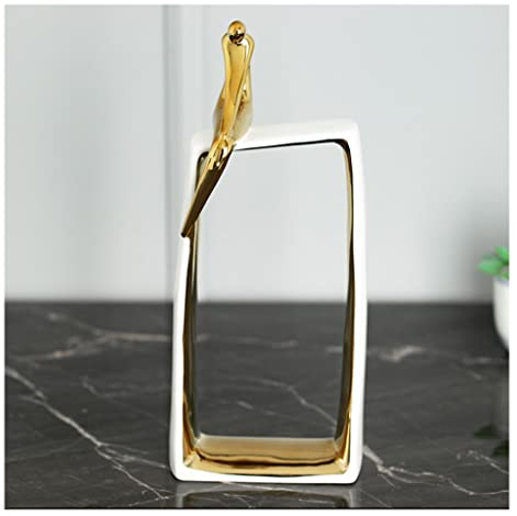 DUNAKE Skulptur Deko Modern Gold, Wohnzimmer Deko Figuren, Gold Dekor Akzente Für Regale Keramik Meditation Dekor Für Schlafzimmer, Denker Abstrakte Skulptur Knick Knacks Wohnkultur (Color : Style3)
