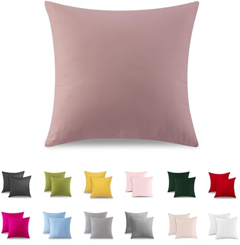 ATsense 2er Set Kissenbezug 40x40 cm - 100% Baumwolle, Rosa Kopfkissenbezug Weich und Hypoallergen, ÖkoTex Zertifiziert, Kissenhülle mit Reißverschluss für Allergiker Geeignet