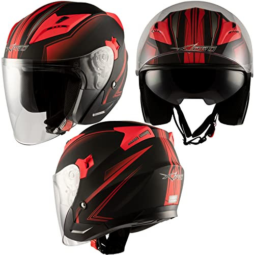 Casque Jet Moto Scooter Double Visière Certificat ECE 22-06 Noir Matt Rouge XL