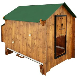 Gallinero de jardín para 8 gallinas ponedoras Polly Classic XL Wood Color en laminado HPL antiácaros rojo con cajón extraíble, 2 percheros y 2 nidos exteriores