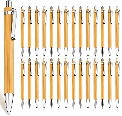 CYH Bambus Holzkugelschreiber Set, 30 Stück Holz Kugelschreiber Schreibgerät, Nachhaltiges Kugelschreiber Set für Schreiben, Journaling, Büroalltag, Schule, Abschlussgeschenk