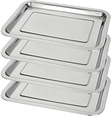 JMIATRY Stainless Steel Baking Tray Set of 4, Large Professional Oven Tray, Multi Use Rectangular Baking Sheet Pan for Cooking Serving, Healthy & Non Toxic, Easy Clean & Dishwasher Safe, 32x22x2cm