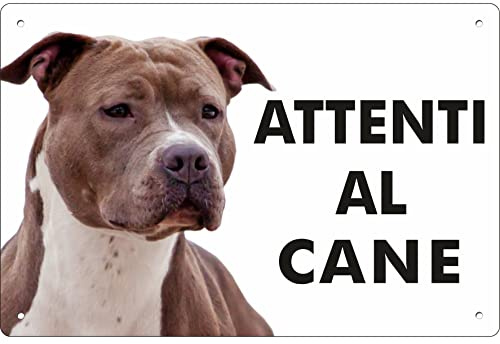 Pubblimania Cartello Attenti al Cane Amstaff - Targa Segnaletica in Alluminio composito 3 mm di spessore - Resistente alle Intemperie e ai Raggi UV - Fori Pre-perforati (Amstaff Marrone Cm 20x15)