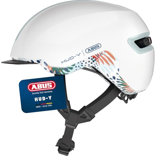 ABUS Urban Helm HUD-Y - mit magnetischem, aufladbarem LED-Rücklicht & Magnetverschluss - cooler Fahrradhelm für den Alltag - für Damen und Herren - Weiß Glänzend, Größe S, S (51-55 cm)