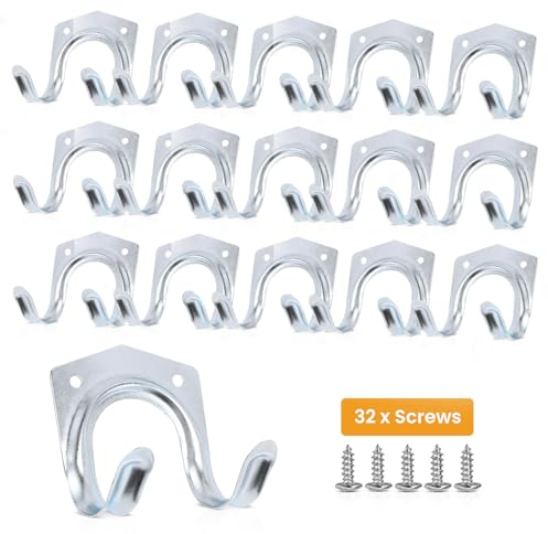 16 Pcs Tool Hook Set – Heavy Duty Galvanised Steel Garage Hooks with Fixing Screws – Ideal for Hanging Garden Tools, Shovels, Brooms & More