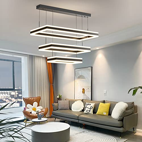Matven Modern Ceiling Pendant Light, LED Chandelier with Remote Control Dimmable 3 Color Mode & Brightness, Anti-Flicker Pendant Lights Kitchen Island Light Fixture for Dining Room Living Room