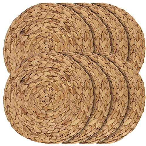 JEUIHAU Set mit 8 geflochtenen Platzdeckchen aus Wasserhyazinthe, 33 cm, rund, Rattan-Platzsets, natürliches Korbgeflecht, Seegras, Rattan-Platzsets für Esstisch, Dekoration