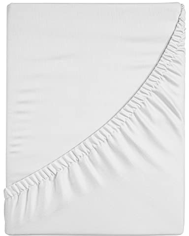 Komfortec Spannbettlaken 180x200 Baumwolle Jersey Bettlaken, Oeko-Tex Zertifiziert für Boxspring, Topper, Rundumgummi für Perfekte Passform, Weich & Atmungsaktiv, Pflegeleicht & Formstabil, Weiß