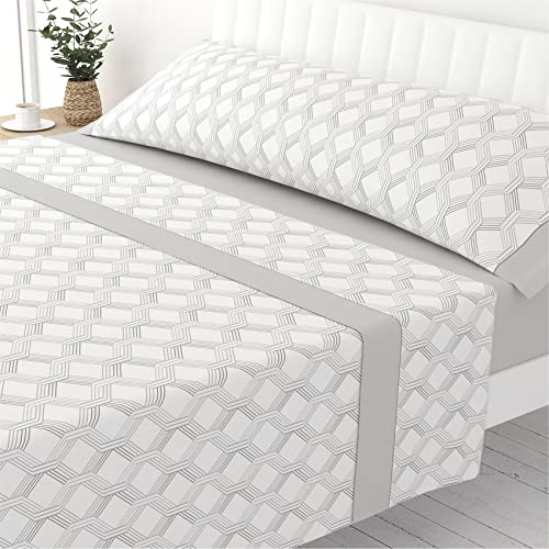 Victorio & Lucchino Juego de Sábanas Estampadas de Verano Algodón/Poliéster (Cama 135/140cm (1 Almohada), Claudie - Gris)