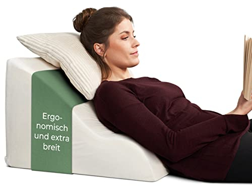 Ergonomisches Lesekissen für Bett und Sofa – Bequemes Rückenkissen mit Memory Foam – Verwendbar als Refluxkissen, Keilkissen Bett, Bettkissen Rückenlehne im Sitzen und Liegen, sofakissen, leseknochen