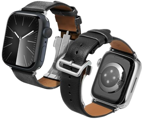 Spigen Enzo Bracelet de remplacement en Cuir Véritable Compatible avec Apple Watch Ultra 3/2/1 49mm, Series 11/10 46mm, Series 9/8/7 45mm, 44mm - Noir