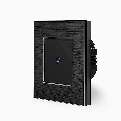 KRONE Smart Einfacher WIFI Touch Lichtschalter Ein/Aus 1-Fach im Aluminium Rahmen in Schwarz 1-Weg Smart Home Glas Berührungs Wandschalter für Alexa Google Home IFTT Tuya App gesteuert Luxus-Time