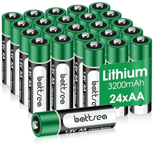 Battsea Lot de 24 Piles au Lithium AA 3200 mAh 1.5V 4.8 Wh, Double AA Pile Longue durée, Non Rechargeable, pour Lampe de Poche, Jouets électriques, télécommande, système de caméra de sécurité Blink