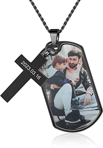 ALBERTBAND Personalisierte Ketten für Herren Halskette mit Graviert Foto Namen Text Geschenk für Männer Papa Ehemann Vatertag Valentinstag Weihnachten (Style 1)