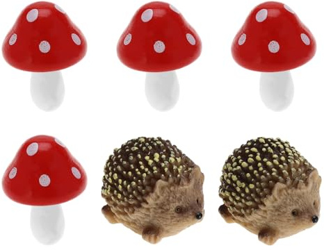 SG Store 6 Stück Set Mini Landschafts Igel Pilz Feengarten Figuren Statuen Ornamenten Dekorationen für Miniatur Gartendekoration Puppenhaus Mikro Landschaft