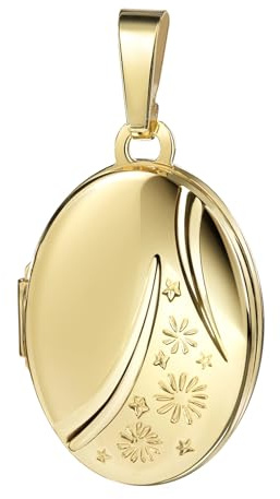 JEVELION Foto Medaillon für 2 Bilder 585 Gold 14 Karat Bild Amulett zum Öffnen für Damen mit Kette und Schmuck-Etui