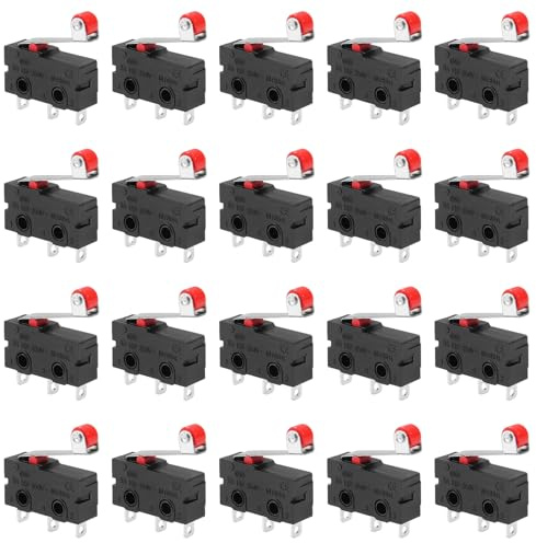 20 Stück Mikro-Endschalter, normalerweise offener und geschlossener Endschalter KW12-3 AC 250 V 5 A SPDT 1 NO 1 NC Mikroschalter mit Rollenhebelarm mit Kugeln
